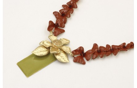 Collar cadena micro esmalte verde, colgante rectan