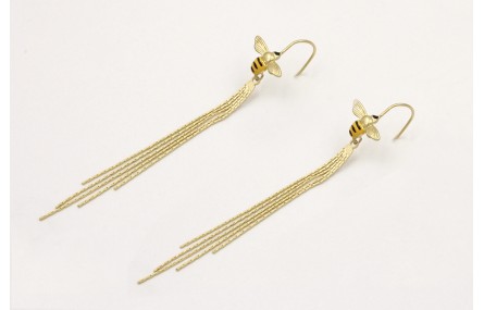 Pendientes perno abeja esmaltada negra y amarilla 