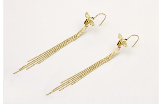 Pendientes perno abeja esmaltada negra y amarilla 