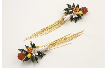 Pendientes perno brillo naranja, hojas miyuki verd