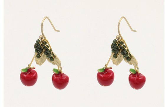 Pendientes perno sencillo con manzanas esmaltadas 