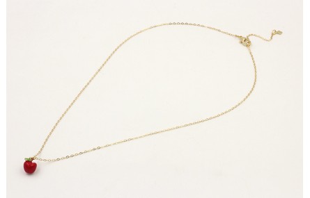 Solitario cadena eslabón dorado con manzana esmalt