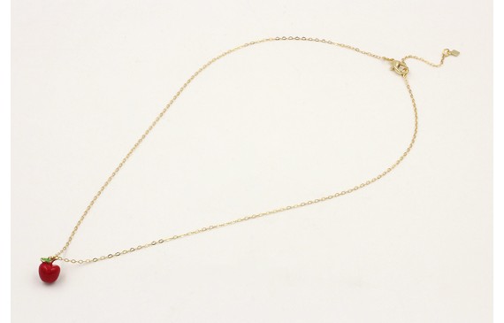 Solitario cadena eslabón dorado con manzana esmalt