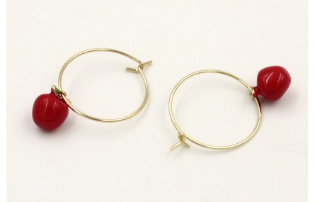 Pendientes aro dorado con manzanas esmaltadas roja