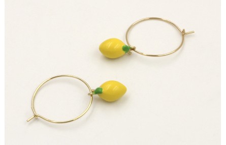 Pendientes aro dorado con limones esmaltados amari