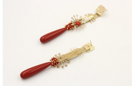 Pendientes largos cadena tira dorado mate, cigarra