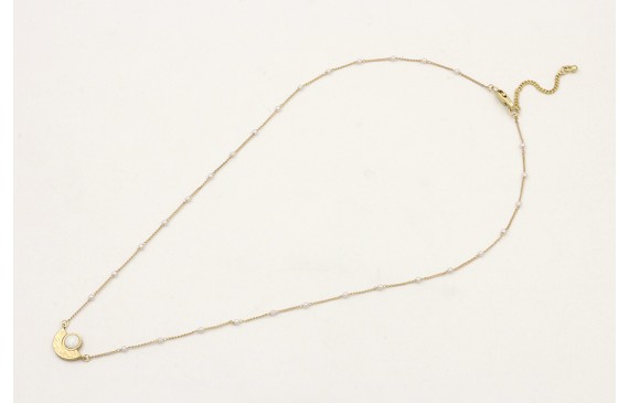 Solitario de cadena con perlas y colgante ojo con 