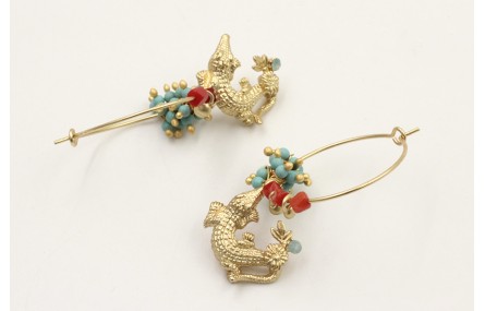 Pendientes aro dorado mate con cocodrilo, burruño 