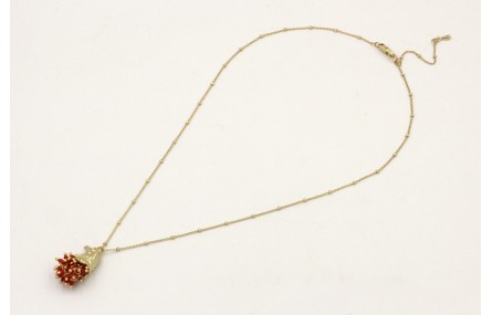 Collar cadena micro bola dorada mate con colgante 