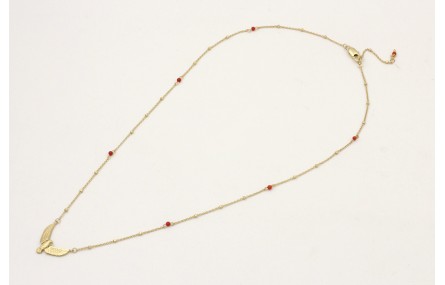 Collar cadena micro bola dorada mate y corales int