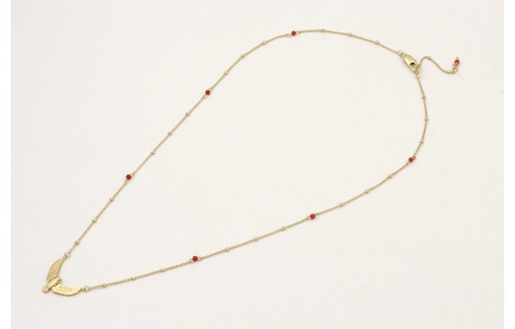 Collar cadena micro bola dorada mate y corales int