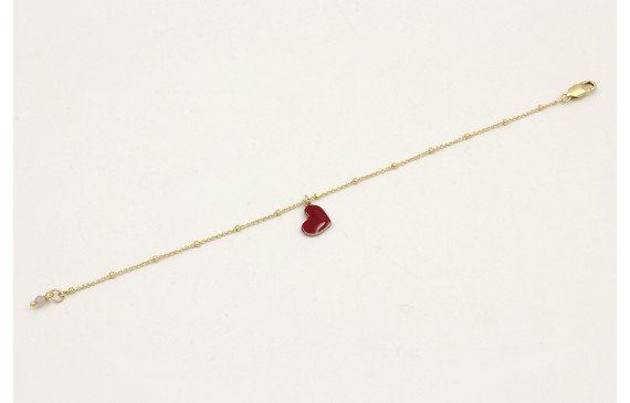 Pulsera cadena micro bola dorada mate colgante cor