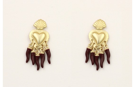 Pendientes sagrado corazón dorado mate con pimient