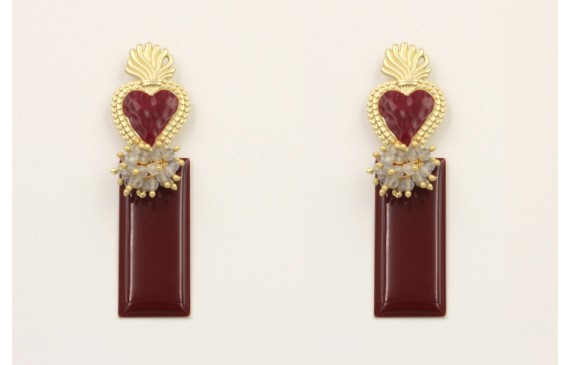 Pendientes sagrado corazón esmaltado rojo con colg