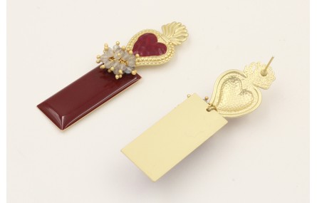 Pendientes sagrado corazón esmaltado rojo con colg