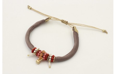 Pulsera seda rellena gris colgante bola y semiprec