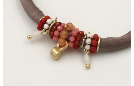 Pulsera seda rellena gris colgante bola y semiprec