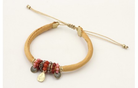 Pulsera seda rellena mostaza colgante lamina labra