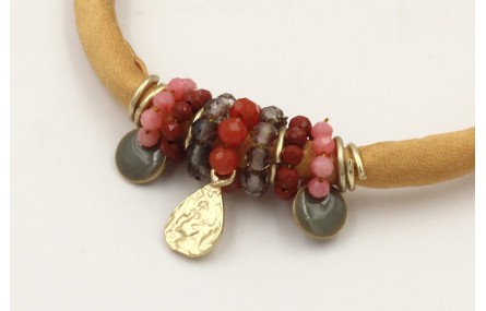 Pulsera seda rellena mostaza colgante lamina labra