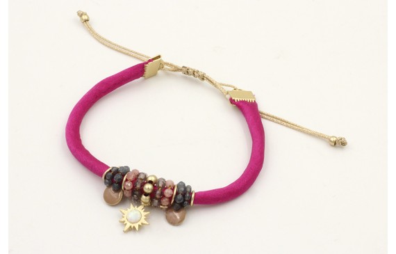Pulsera seda rellena fucsia colgante estrella cris
