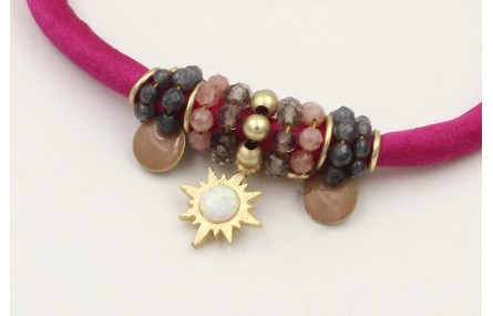 Pulsera seda rellena fucsia colgante estrella cris