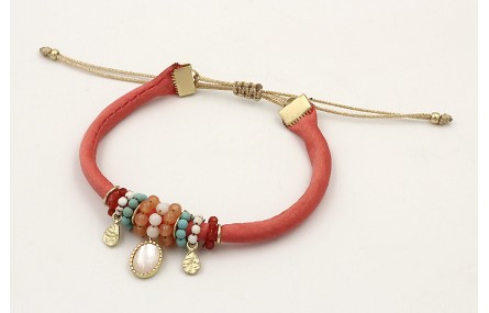 Pulsera seda rellena salmón colgante pieza opal y 