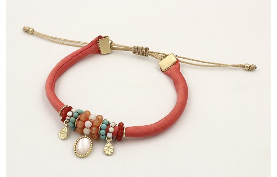 Pulsera seda rellena salmón colgante pieza opal y 