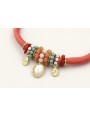 Pulsera seda rellena salmón colgante pieza opal y 