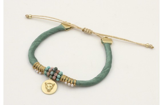 Pulsera seda rellena verde con nudo macrame con pe