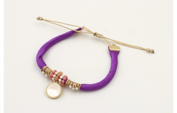Pulsera seda rellena morado con nudo macrame con p