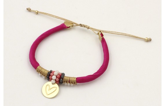 Pulsera seda rellena fucsia con nudo macrame con p