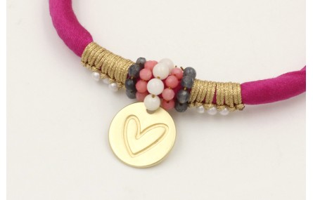 Pulsera seda rellena fucsia con nudo macrame con p