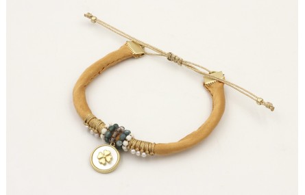 Pulsera seda rellena mostaza con nudo macrame con 