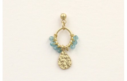 Single earrings bolitas azules y lamina labrada do