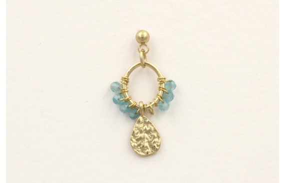 Single earrings bolitas azules y lamina labrada do