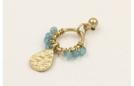 Single earrings bolitas azules y lamina labrada do