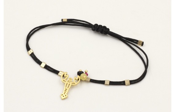 Pulsera hilo negro con tubitos aplastados, cangrej