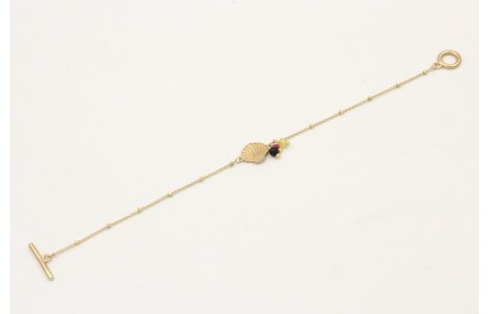 Pulsera cadena micro bola dorada mate con concha, 