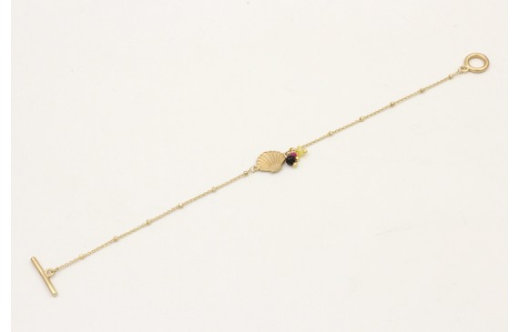 Pulsera cadena micro bola dorada mate con concha, 