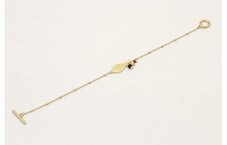 Pulsera cadena micro bola dorada mate con pez, aba