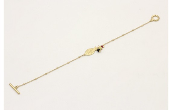Pulsera cadena micro bola dorada mate con pez, aba