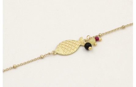 Pulsera cadena micro bola dorada mate con pez, aba