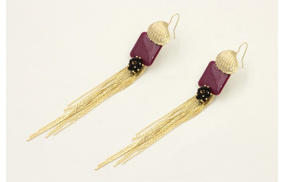 Pendientes perno concha  colgante cuadrado esmalta