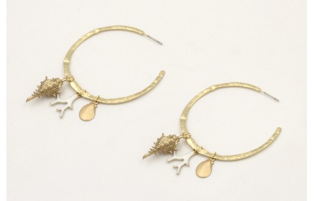 Pendientes aro aplastado colgantes coral esmaltado