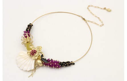 Collar rigido burruños abalorio negro y morado con