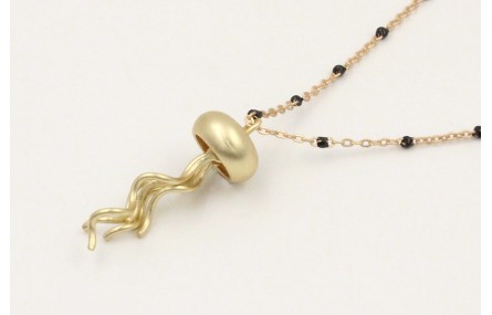 Solitario cadena micro esmalte negro colgante medu