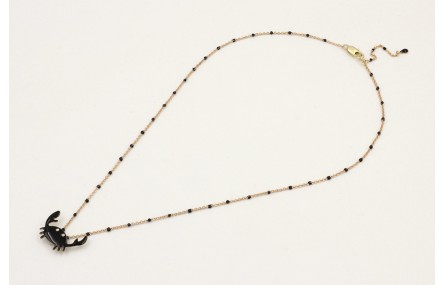 Solitario cadena micro esmalte negro con colgante 