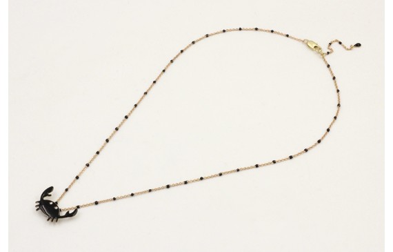 Solitario cadena micro esmalte negro con colgante 