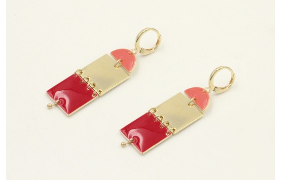 Pendientes cierre aro dorado con semicirculo esmal