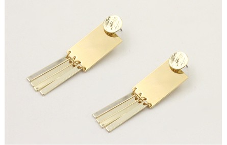 Pendientes perno disco dorado con rectangulo y lis